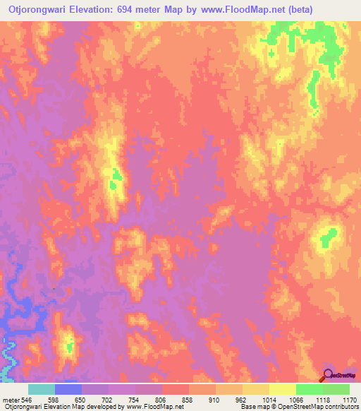 Otjorongwari,Namibia Elevation Map