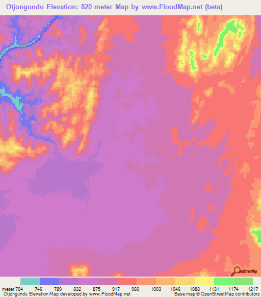 Otjongundu,Namibia Elevation Map