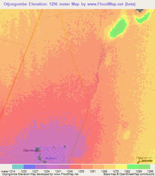 Otjongombe,Namibia Elevation Map