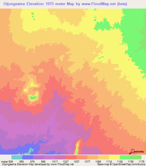 Otjongeama,Namibia Elevation Map