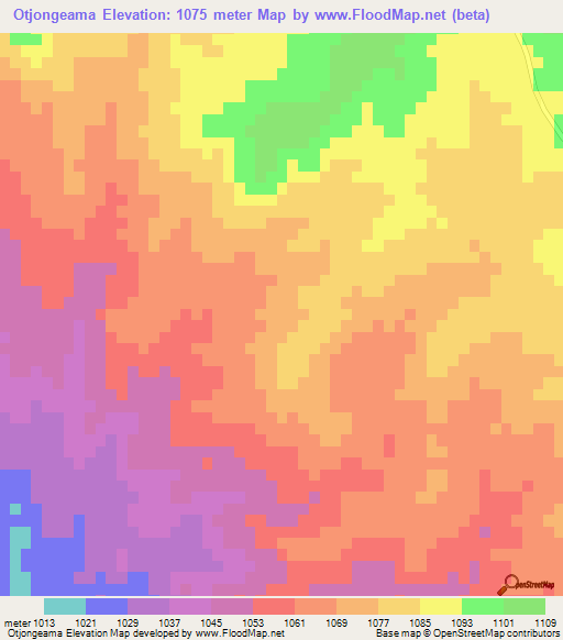 Otjongeama,Namibia Elevation Map