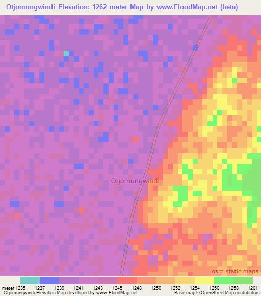 Otjomungwindi,Namibia Elevation Map