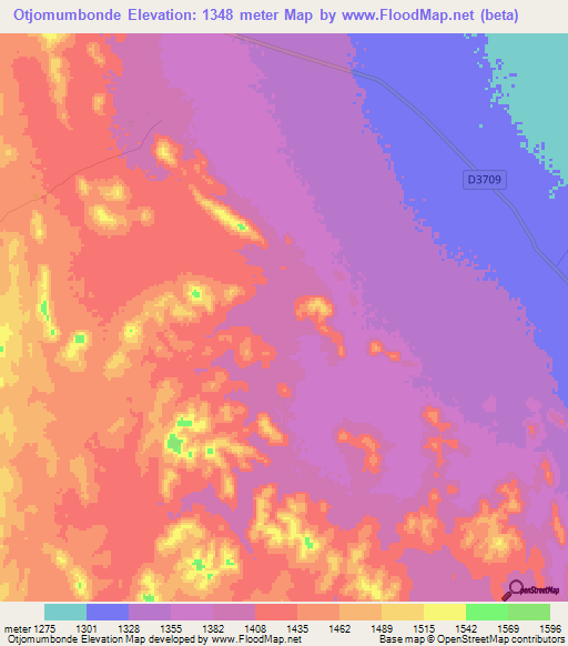 Otjomumbonde,Namibia Elevation Map