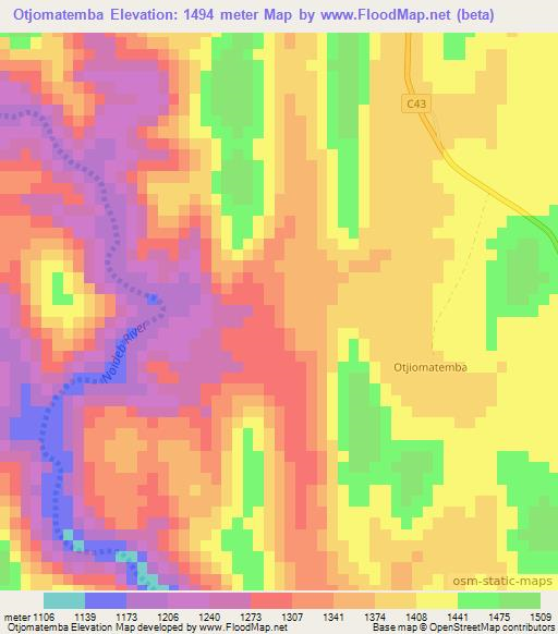 Otjomatemba,Namibia Elevation Map