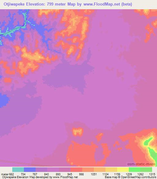 Otjiwapeke,Namibia Elevation Map