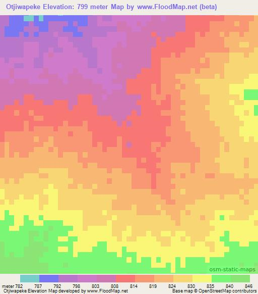 Otjiwapeke,Namibia Elevation Map