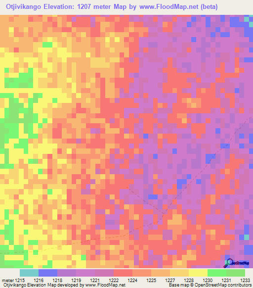 Otjivikango,Namibia Elevation Map