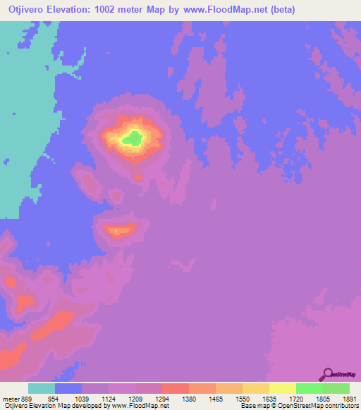 Otjivero,Namibia Elevation Map