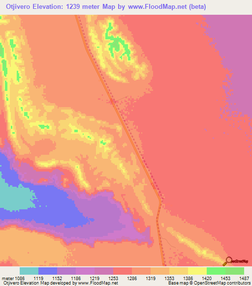 Otjivero,Namibia Elevation Map