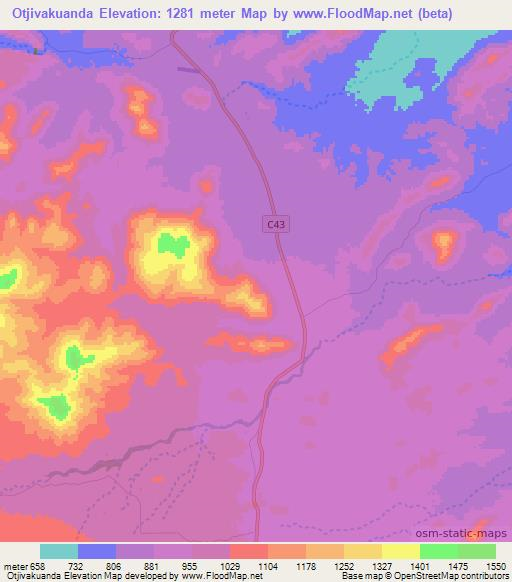 Otjivakuanda,Namibia Elevation Map
