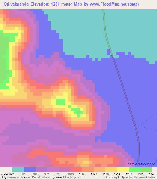 Otjivakuanda,Namibia Elevation Map