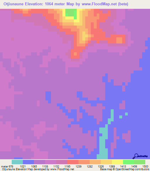 Otjiunaune,Namibia Elevation Map