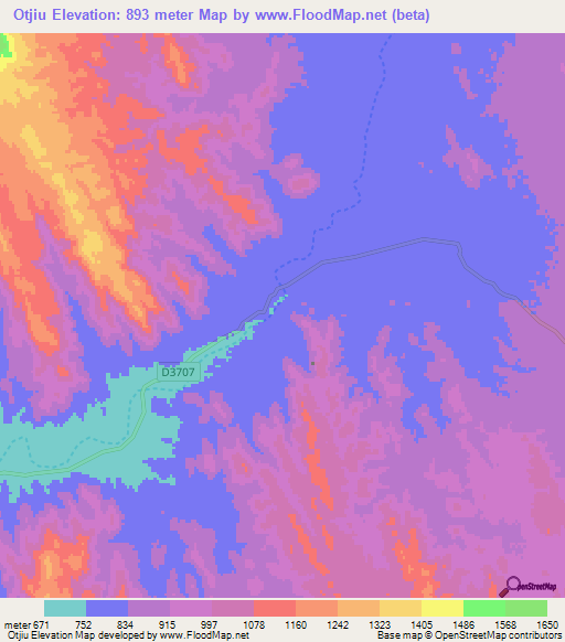 Otjiu,Namibia Elevation Map