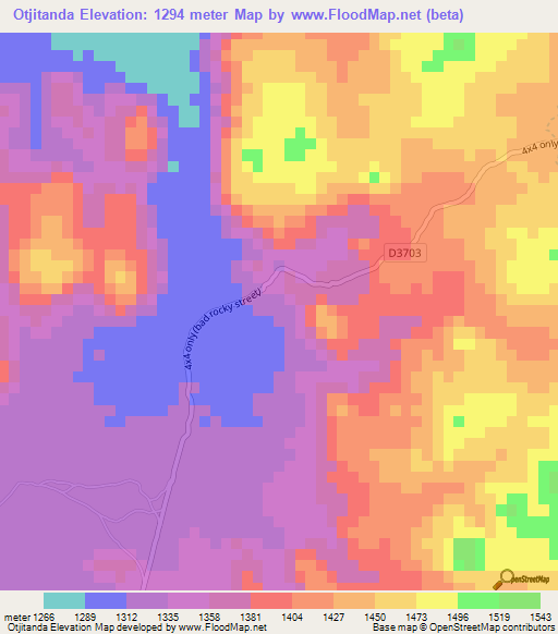 Otjitanda,Namibia Elevation Map