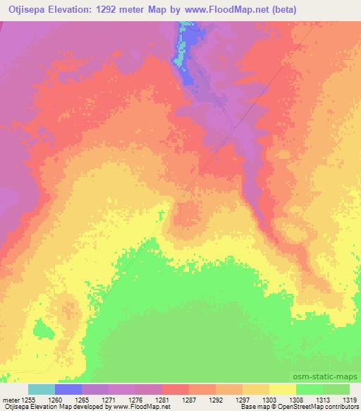 Otjisepa,Namibia Elevation Map