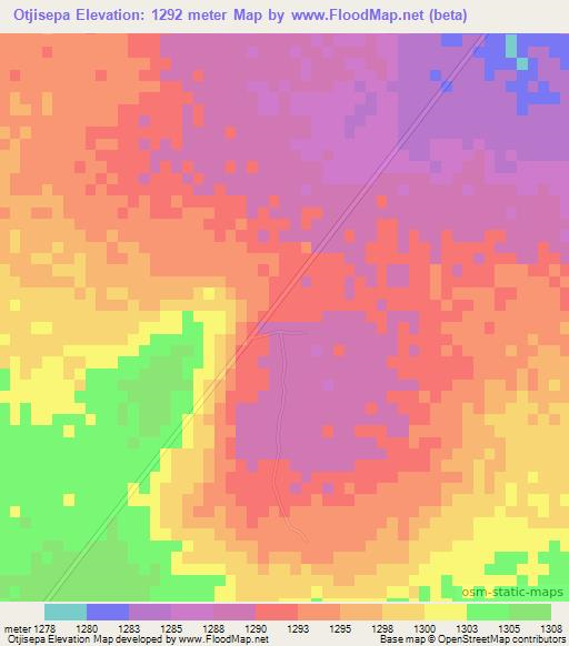 Otjisepa,Namibia Elevation Map