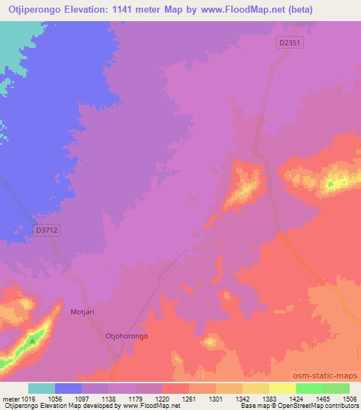 Otjiperongo,Namibia Elevation Map