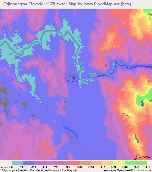 Otjinhungwa,Namibia Elevation Map