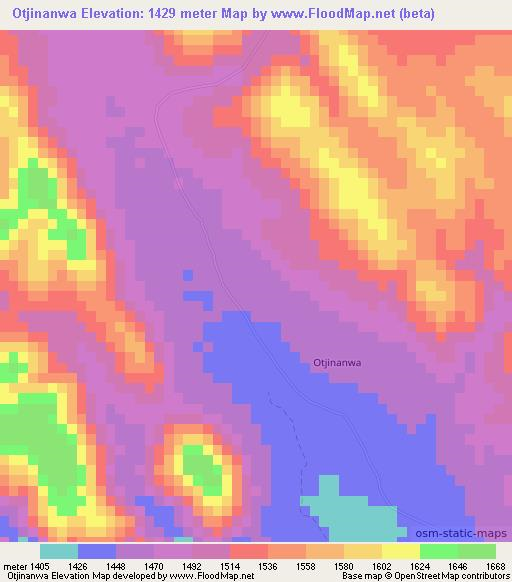 Otjinanwa,Namibia Elevation Map