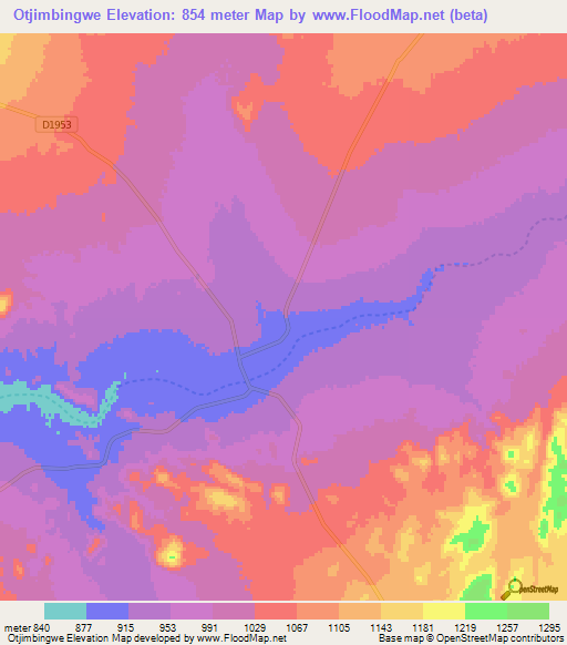 Otjimbingwe,Namibia Elevation Map