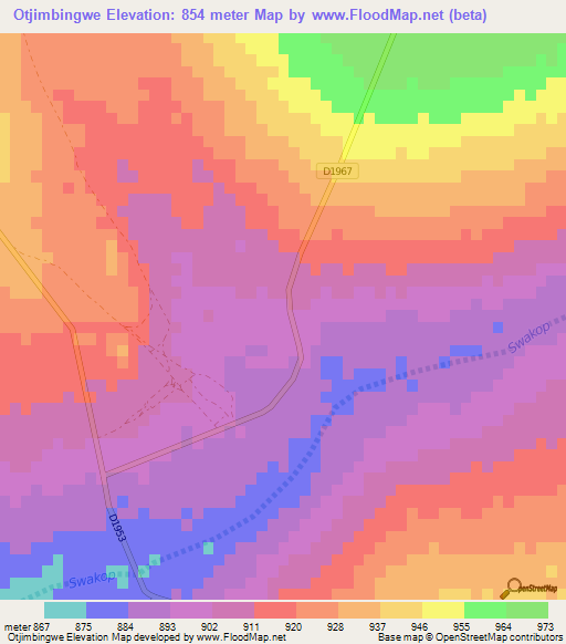 Otjimbingwe,Namibia Elevation Map