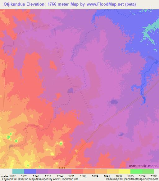 Otjikundua,Namibia Elevation Map