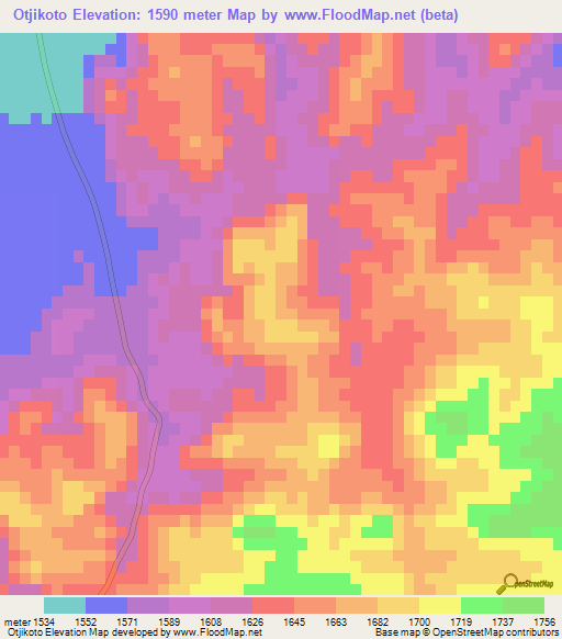 Otjikoto,Namibia Elevation Map