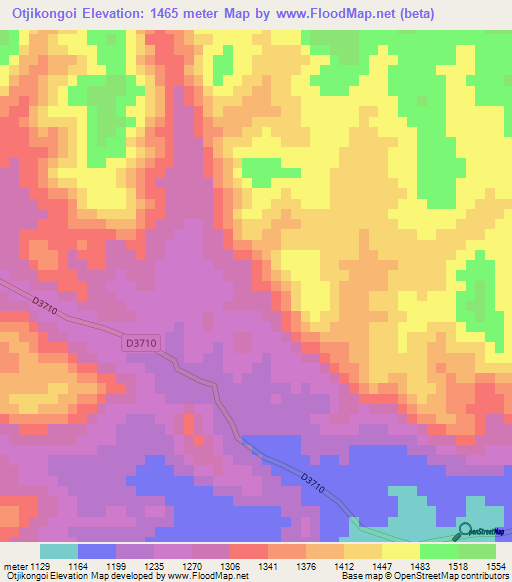 Otjikongoi,Namibia Elevation Map