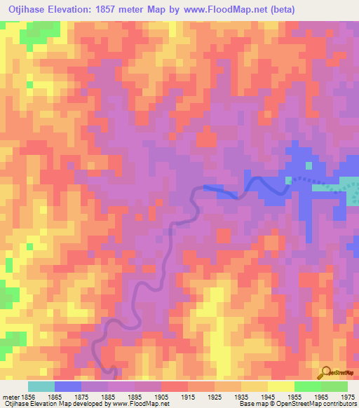 Otjihase,Namibia Elevation Map