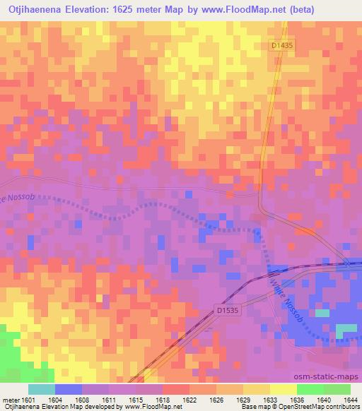 Otjihaenena,Namibia Elevation Map