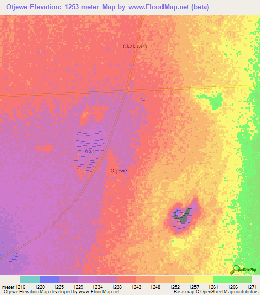 Otjewe,Namibia Elevation Map