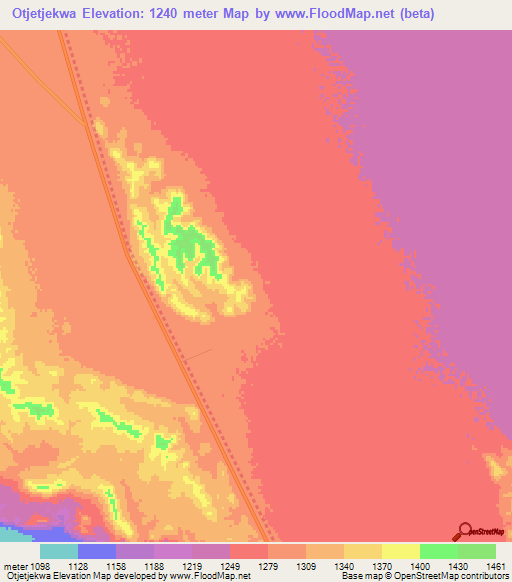 Otjetjekwa,Namibia Elevation Map