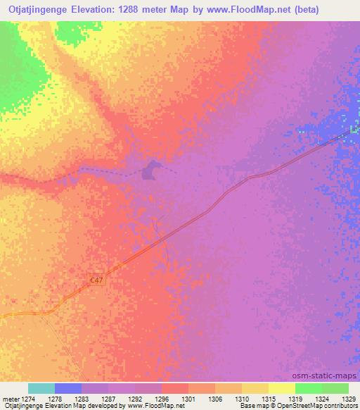 Otjatjingenge,Namibia Elevation Map