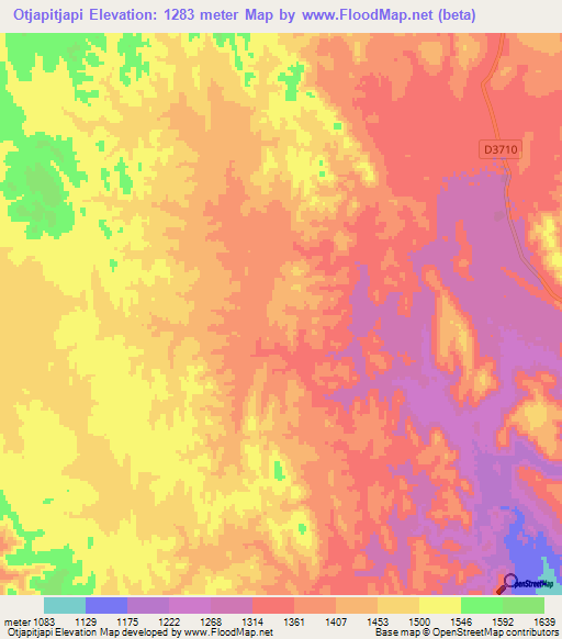 Otjapitjapi,Namibia Elevation Map