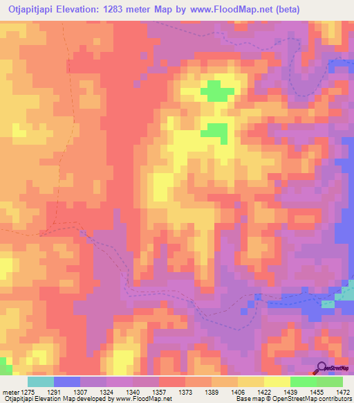 Otjapitjapi,Namibia Elevation Map