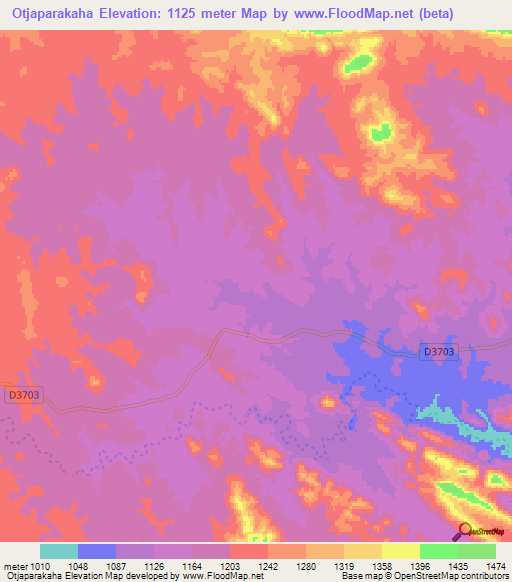 Otjaparakaha,Namibia Elevation Map