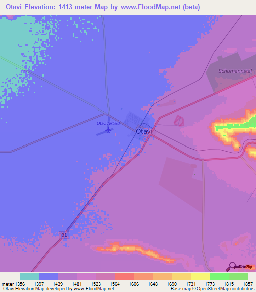Otavi,Namibia Elevation Map