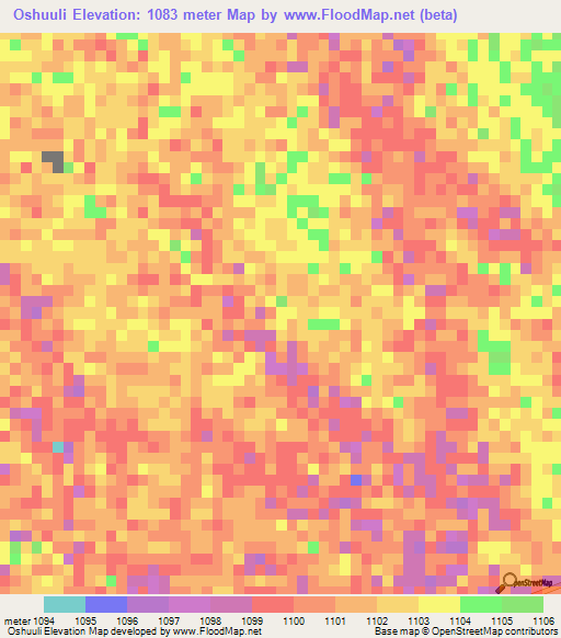 Oshuuli,Namibia Elevation Map