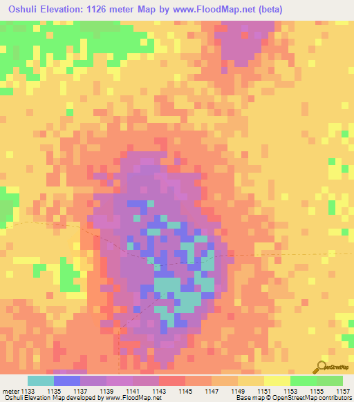 Oshuli,Namibia Elevation Map