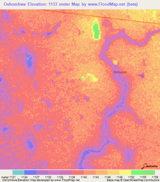 Oshombwa,Namibia Elevation Map