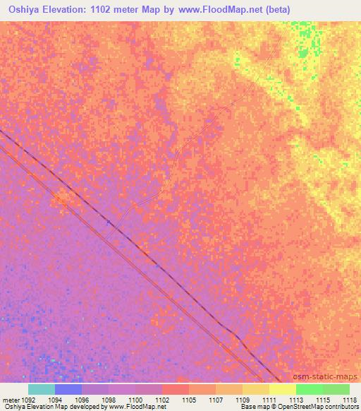Oshiya,Namibia Elevation Map