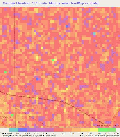 Oshitayi,Namibia Elevation Map
