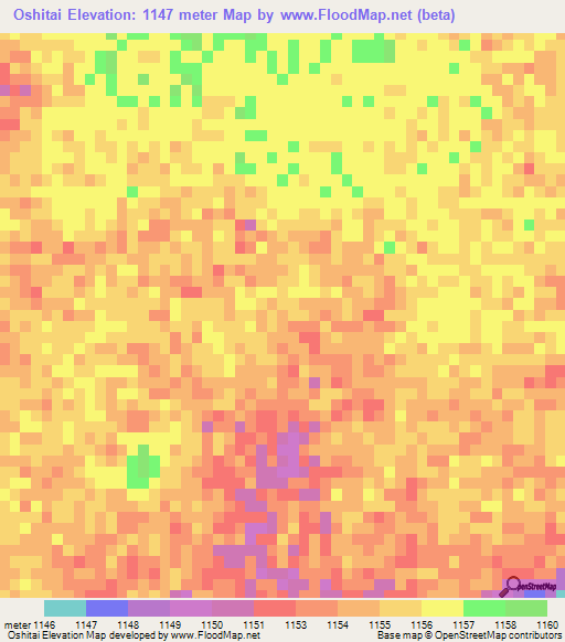 Oshitai,Namibia Elevation Map