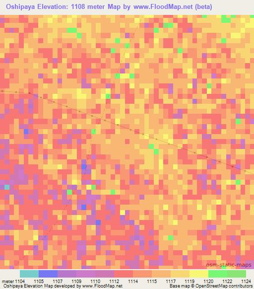 Oshipaya,Namibia Elevation Map