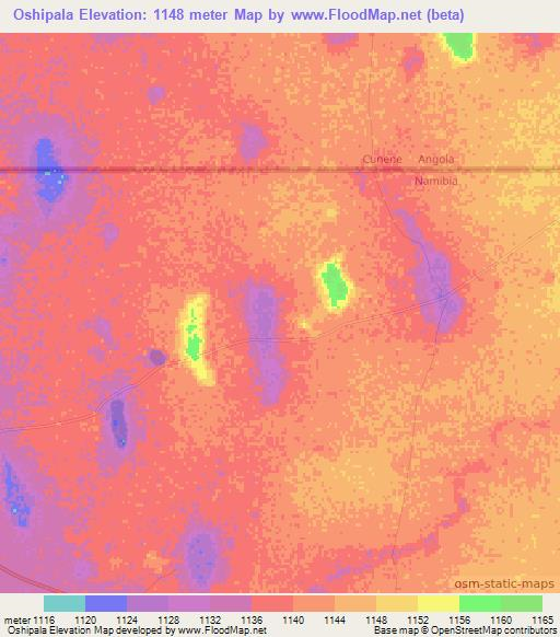 Oshipala,Namibia Elevation Map