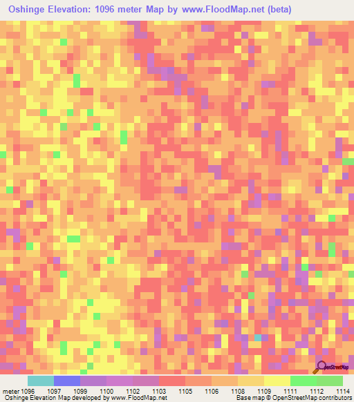 Oshinge,Namibia Elevation Map
