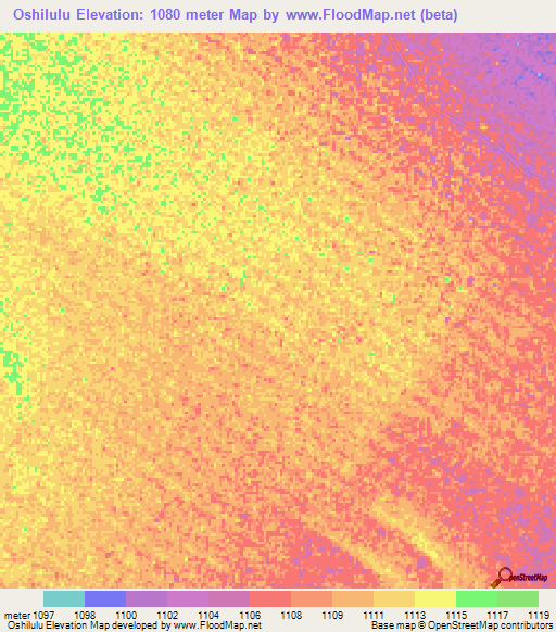 Oshilulu,Namibia Elevation Map