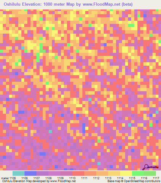 Oshilulu,Namibia Elevation Map