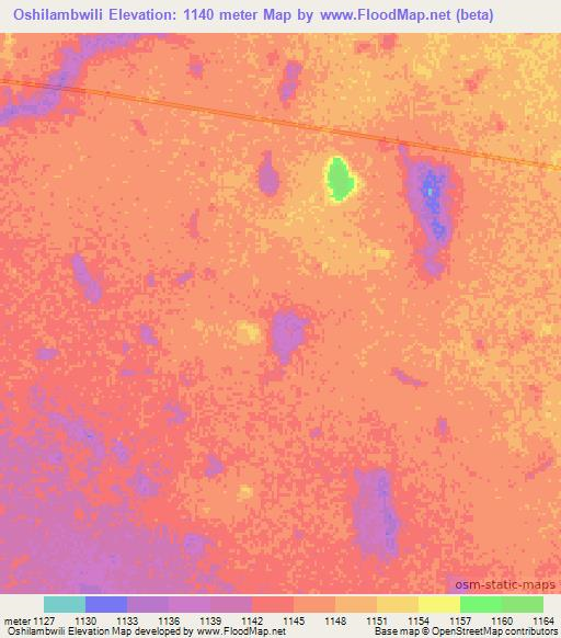 Oshilambwili,Namibia Elevation Map