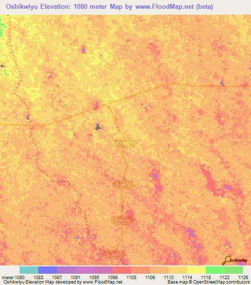 Oshikwiyu,Namibia Elevation Map